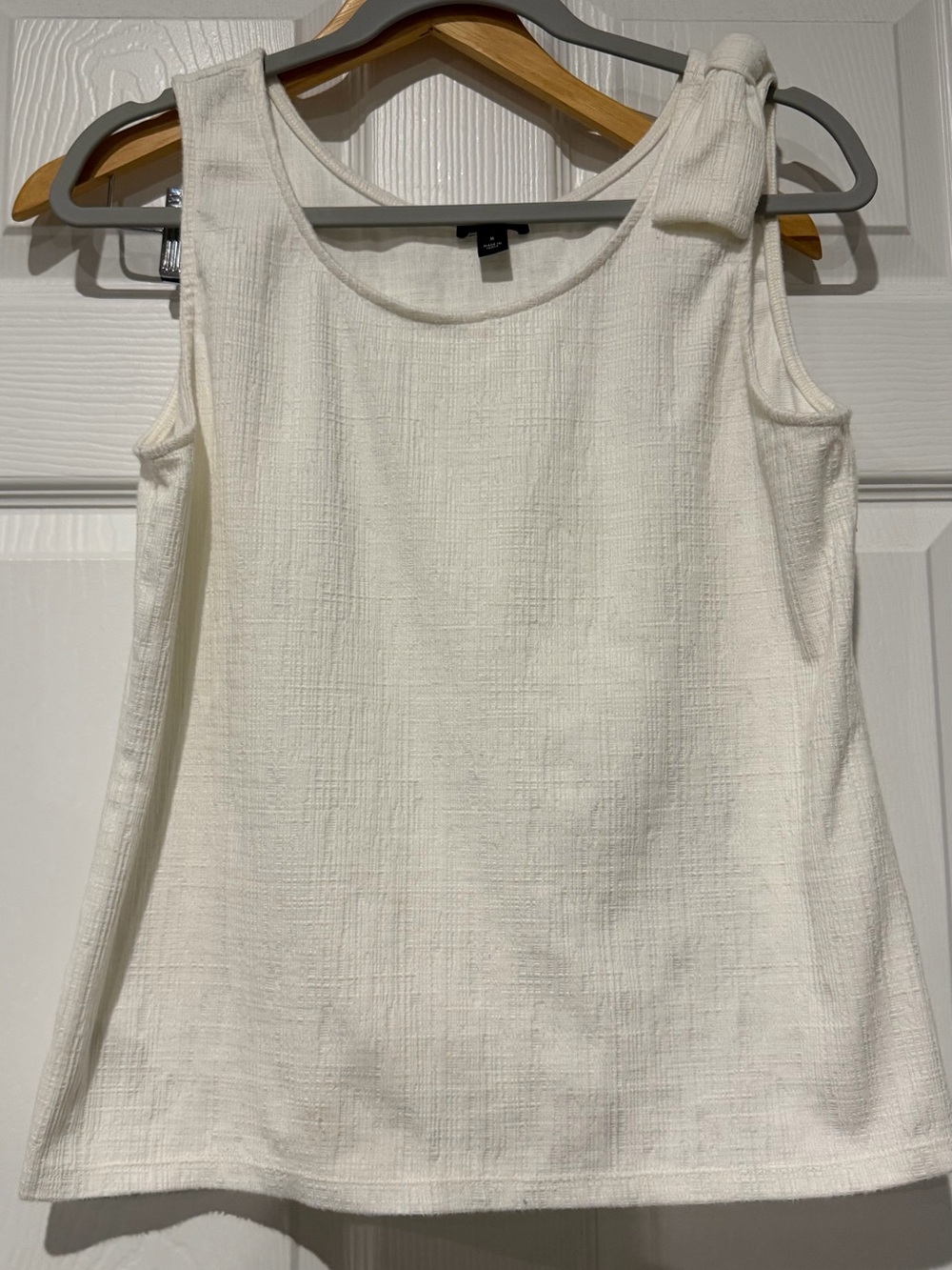 Ann Taylor Cream Tie-Shoulder Textured Tank Top